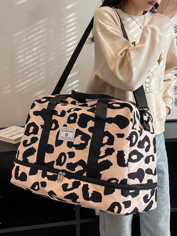 Animal Print Nylon Weekender Bag – Large Capacity Travel Duffel for Women