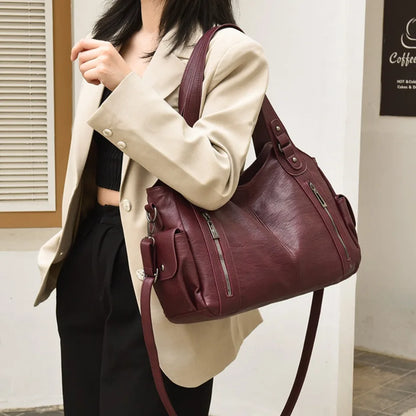 Large Capacity Leather Tote Crossbody Bag for Women