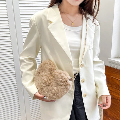 Plush Heart Crossbody Bag – Women's Fluffy Chain Shoulder Bag