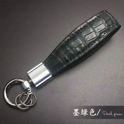 Luxury Crocodile Leather Keychain with Metal Ring