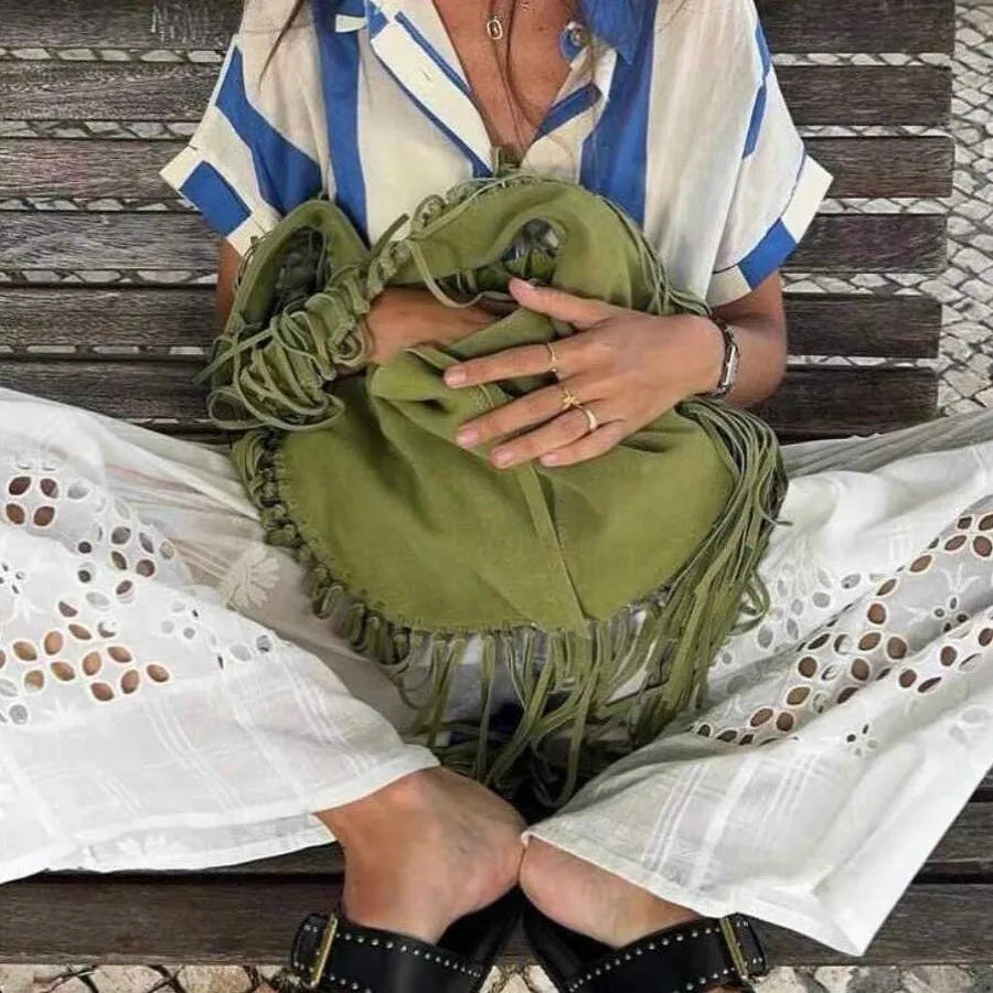 Vintage Suede Hobos Women Shoulder Bags Bohemian Tassel Handbags Large Capacity Tote Bag Autumn