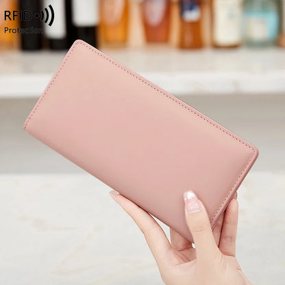 RFID Blocking Women's Long Leather Travel Wallet with Passport Holder & Card Slots