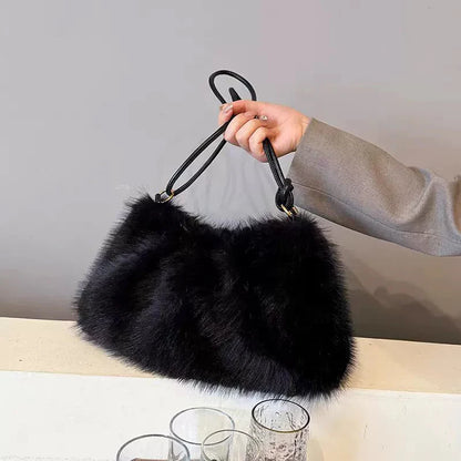 Faux Rabbit Fur Plush Shoulder Bag – Women's Luxury Tote