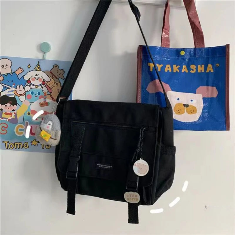 Harajuku Canvas Crossbody Messenger Bag – Unisex Streetwear Shoulder Bag