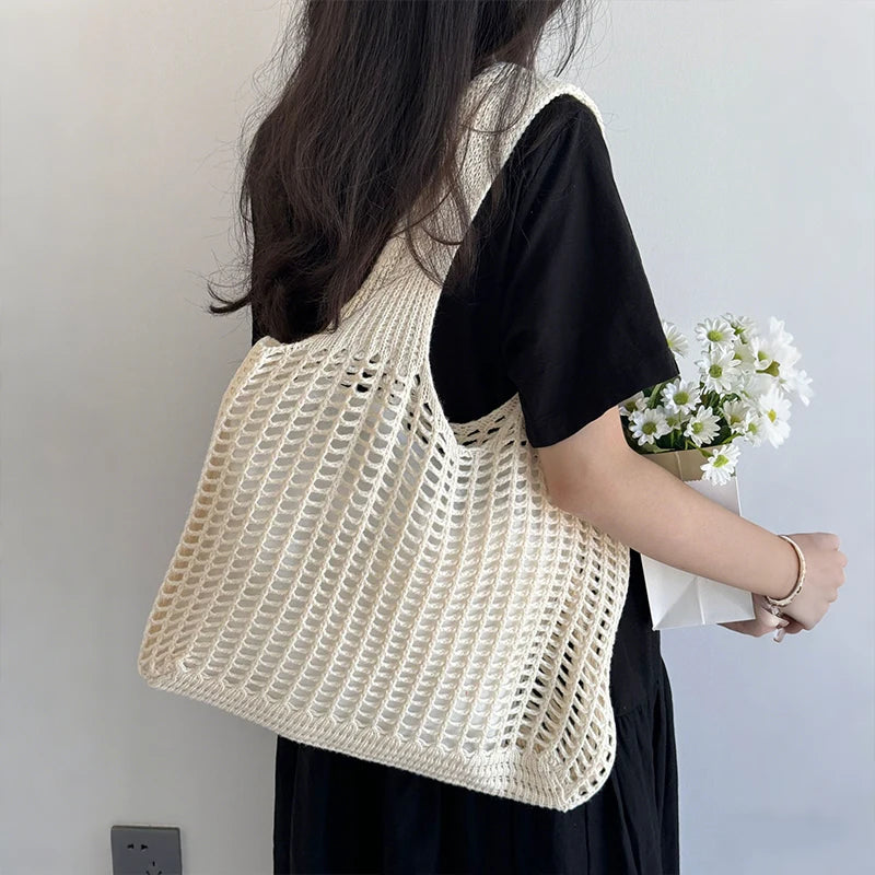 Crochet Tote Bag for Women – Large Hollow Knit Beach Shopper