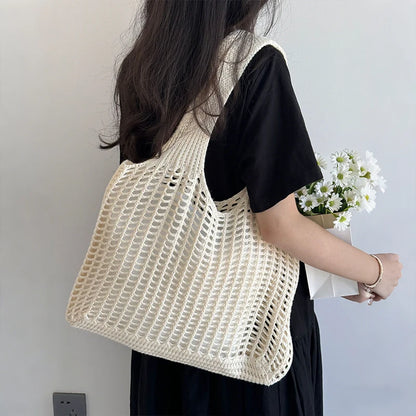 Crochet Tote Bag for Women – Large Hollow Knit Beach Shopper