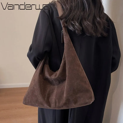 Suede Leather Hobo Shoulder Bag for Women
