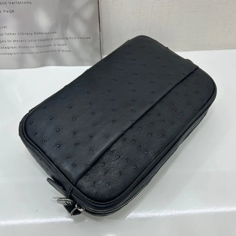 Men's Ostrich Leather Crossbody Shoulder Bag