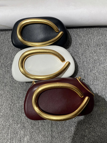 Luxury Oval Clutch Evening Bag with Gold Metal Closure – Women's Mini Handbag