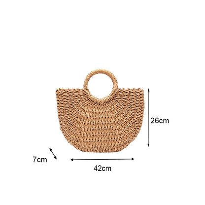 Large Half-Moon Straw Bag – Handmade Women Beach Basket Handbag