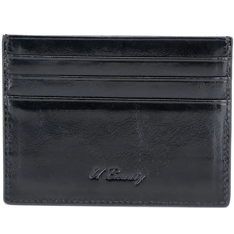 Slim Genuine Leather Card Holder Wallet with ID Window