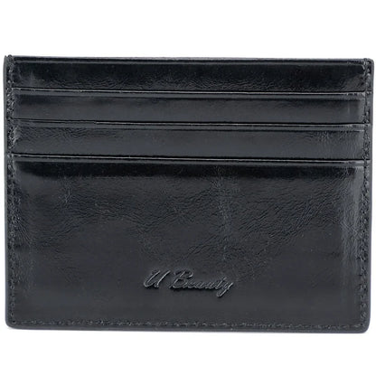 Slim Genuine Leather Card Holder Wallet with ID Window