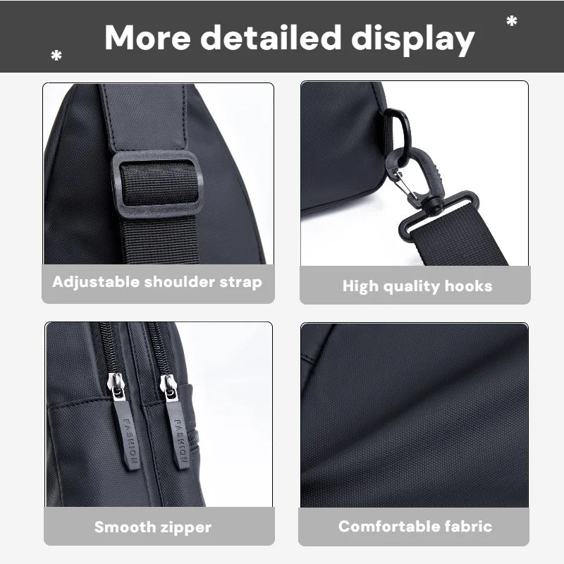 Men's Nylon Sling Chest Bag Waterproof Crossbody Pack