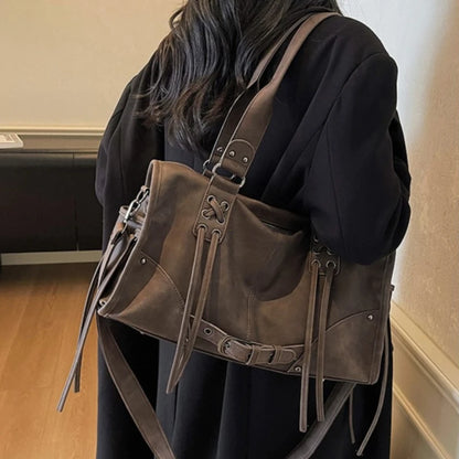 Retro Motorcycle Shoulder Bag for Women – Tassel Tote
