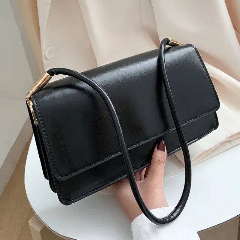 PU Leather Baguette Shoulder Bag – Minimalist Underarm Handbag