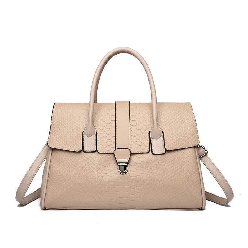 Snake Embossed Leather Tote Bag for Women – Large Shoulder Handbag