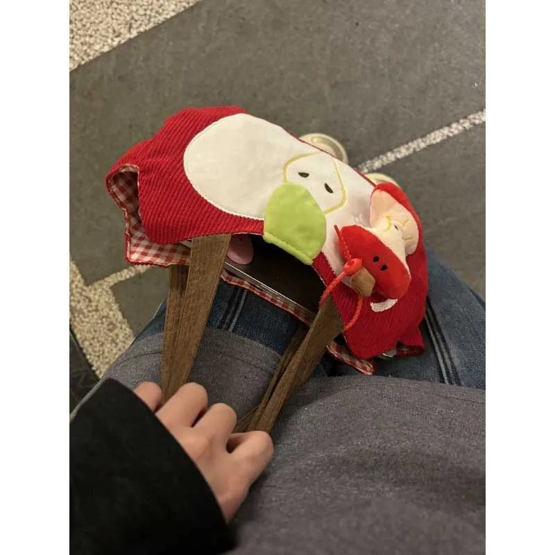 Cute Apple Corduroy Shoulder Bag – Creative Canvas Tote for Women