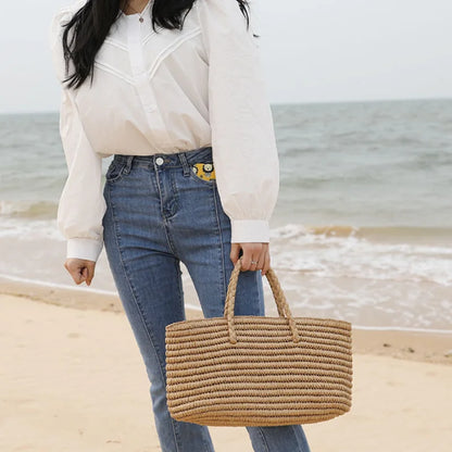 Handmade Straw Beach Tote Bag – Large Capacity Woven Shoulder Bag