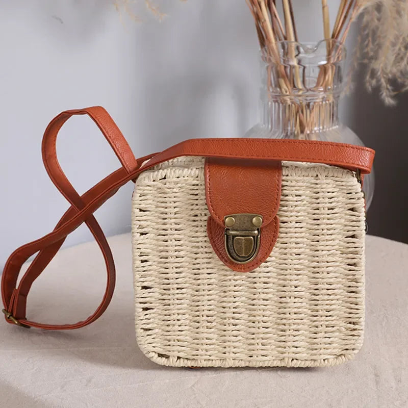 Rattan Straw Crossbody Bag – Handmade Woven Women's Purse