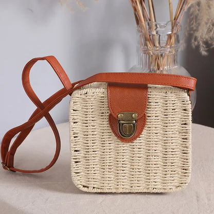 Rattan Straw Crossbody Bag – Handmade Woven Women's Purse