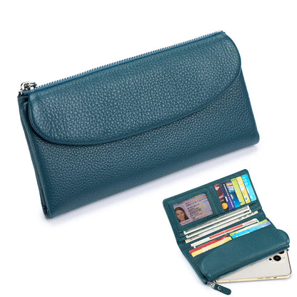 Genuine Cowhide Long Wallet for Women – Magnetic Clutch