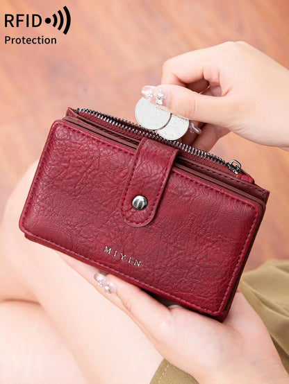 RFID Blocking Women's Trifold Wallet – Retro PU Leather Multi-Card Slot