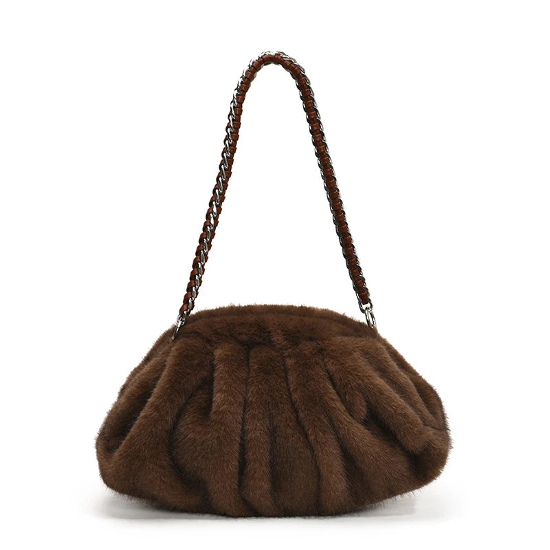 Luxury Women S Furry Pleated Purses Handbags Plush Cloud Bag Designer Chain Shoulder Bags Winter