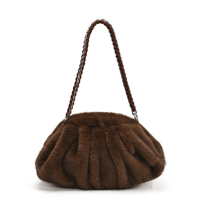 Luxury Women S Furry Pleated Purses Handbags Plush Cloud Bag Designer Chain Shoulder Bags Winter