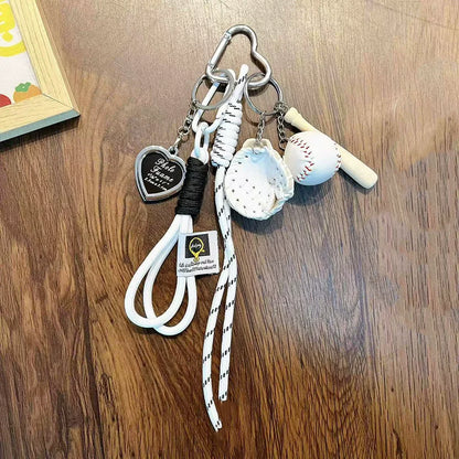Baseball Bag Charm Keychain with Woven Rope – Y2K Accessory