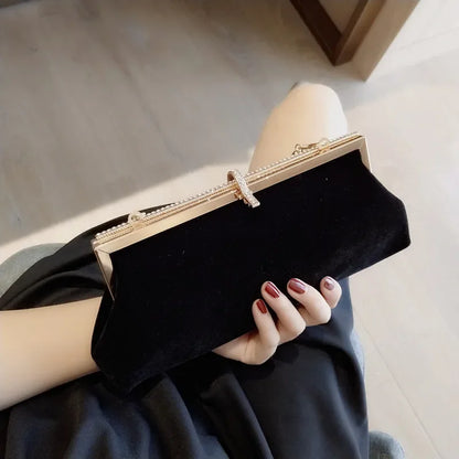 Rhinestone Velvet Evening Clutch Bag – Glitter Buckle Party Handbag for Women