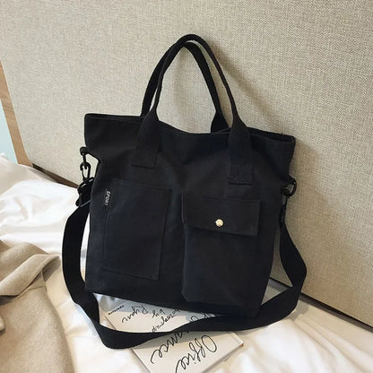 Canvas Bags Students Handbag Shoulder Bag Large Capacity Solid Color Totes Shopper Casual Female