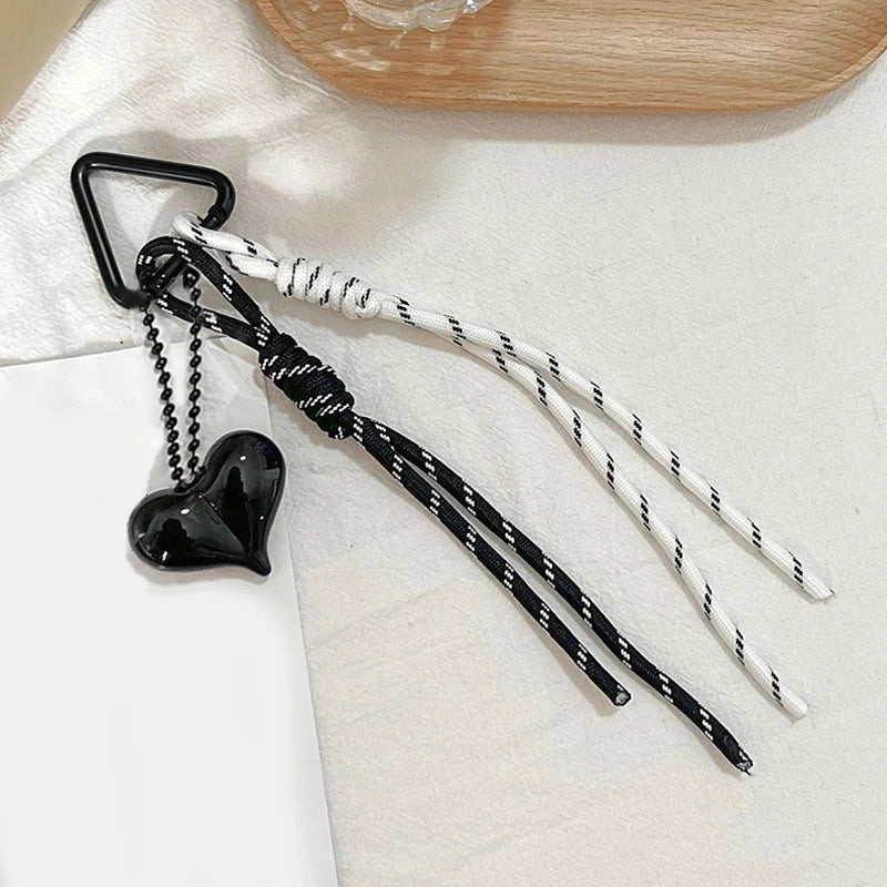 Y2K Heart Charm Keychain – Rope Tassel Bag Pendant & Phone Lanyard