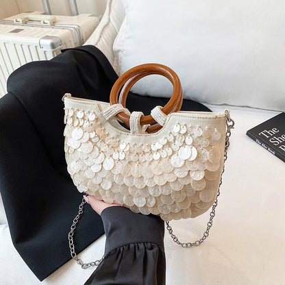 Sequin Shell Crossbody Bag – Beaded Mermaid Evening Handbag