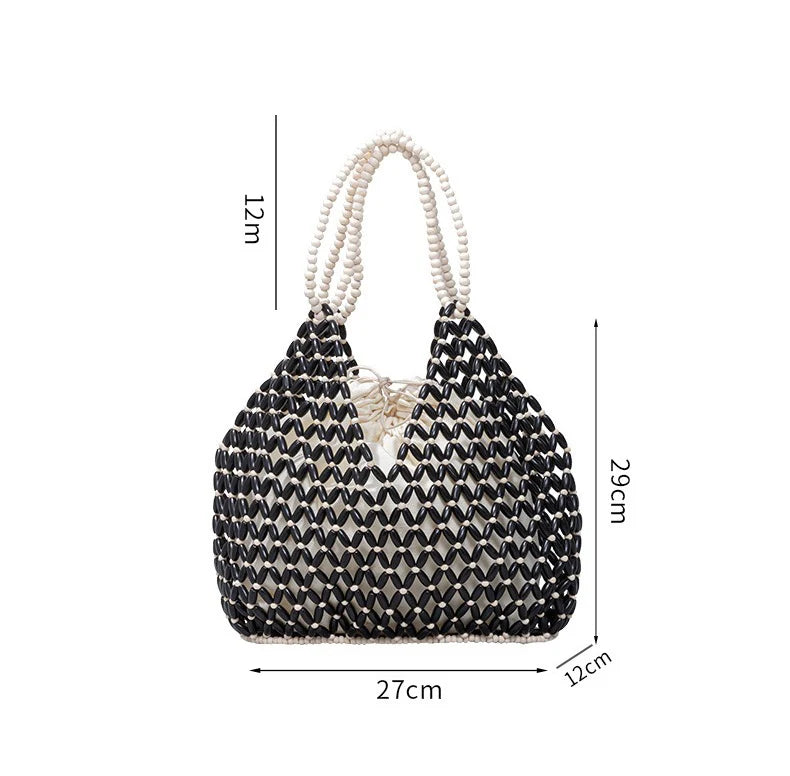 Wood Bead Tote Bag – Women's Handwoven Beach Handbag