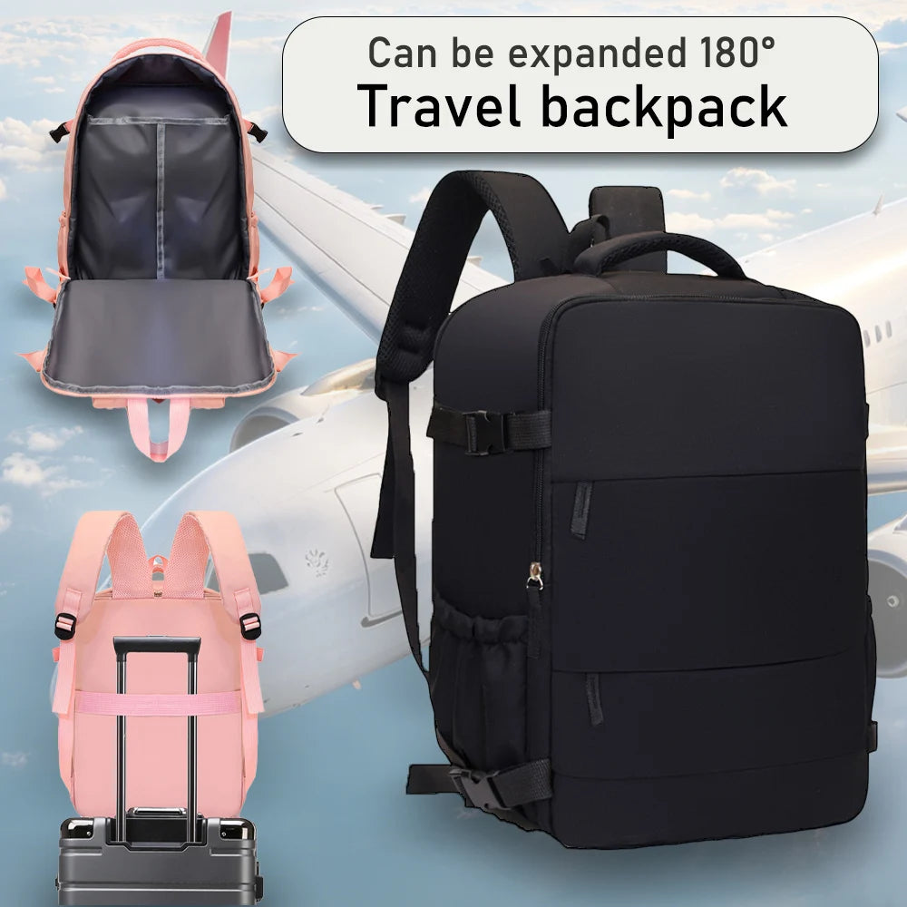 Expandable Carry-On Travel Backpack – 180° Opening Multi-Pocket Bag