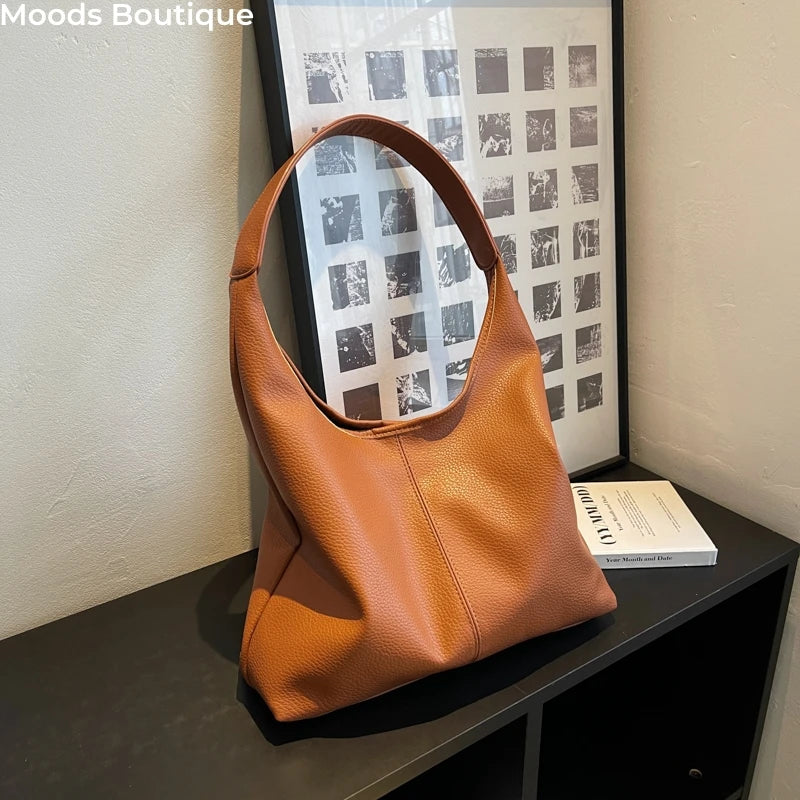 Large Capacity Leather Tote Shoulder Bag – 2-in-1 Shopper Set