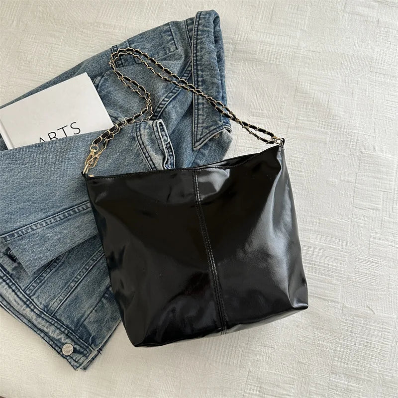 Glossy PU Leather Tote Bag for Women