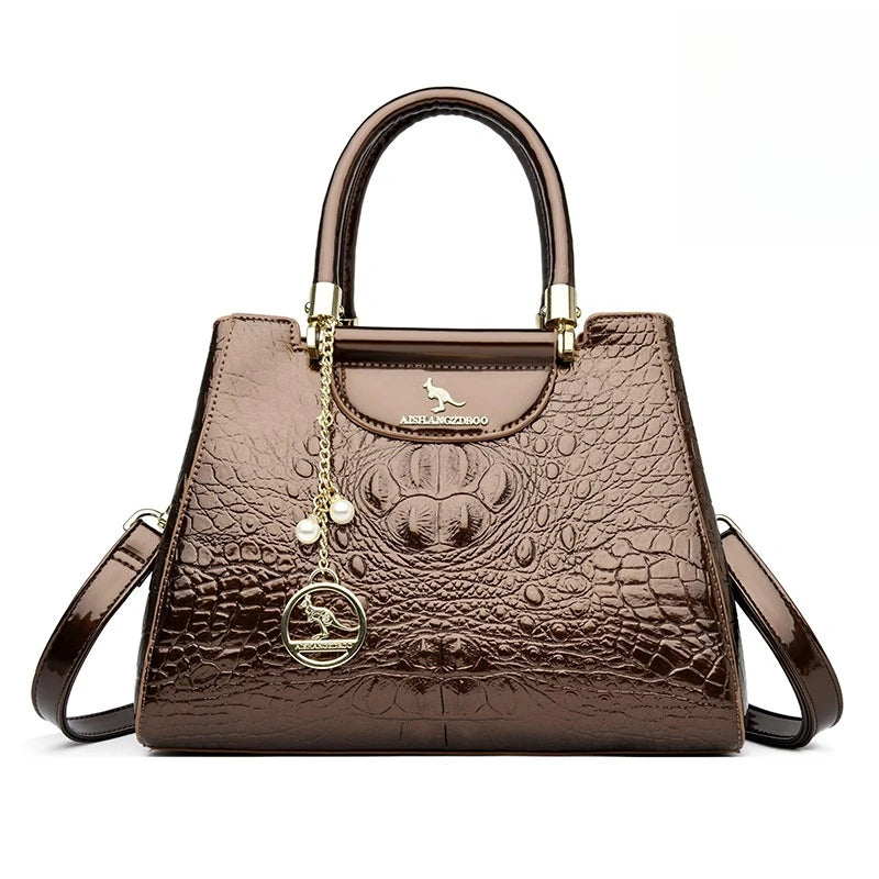 Crocodile Pattern Leather Handbag – Women's Large Capacity Shoulder Bag