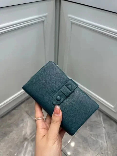 Genuine Leather Short Wallet for Women – Multifunctional Card Holder Zipper Coin Purse