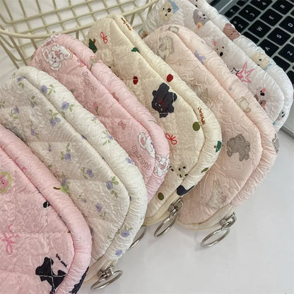 Quilted Makeup Bag – Cute Cartoon Mini Pouch & Card Holder