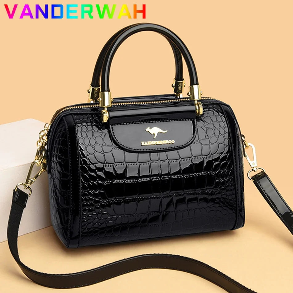 Crocodile Pattern Patent Leather Handbag – Women's Shoulder Crossbody Bag