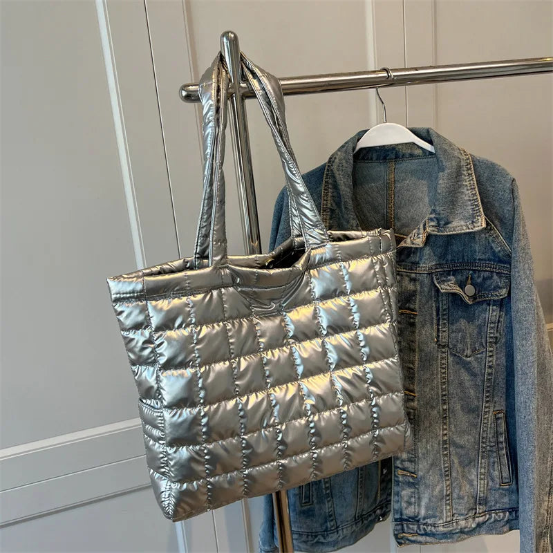 Quilted Puffer Tote Bag for Women – Large Padded Shoulder Bag