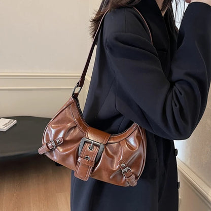 Y2K Pleated Hobo Shoulder Bag – Retro Buckle Underarm Clutch for Women