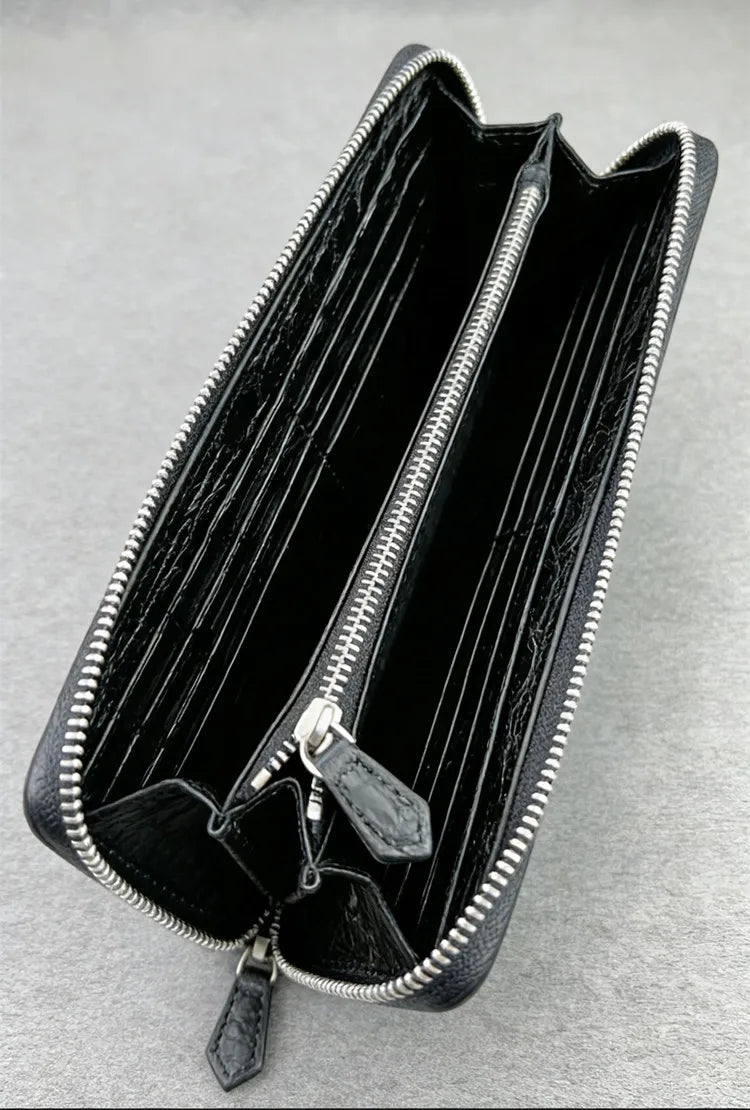 Crocodile Leather Long Wallet for Men – Zipper Clutch