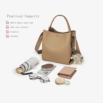 Foxer Simple Genuine Leather Handbag Women S Shoulder Bag Tote Bucket Large Capacity Female Cross