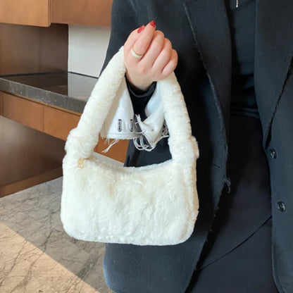 Fluffy Plush Shoulder Bag for Women – Soft Faux Fur Clutch Handbag