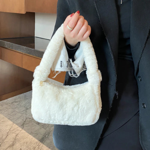 Fluffy Plush Shoulder Bag for Women – Soft Faux Fur Clutch Handbag