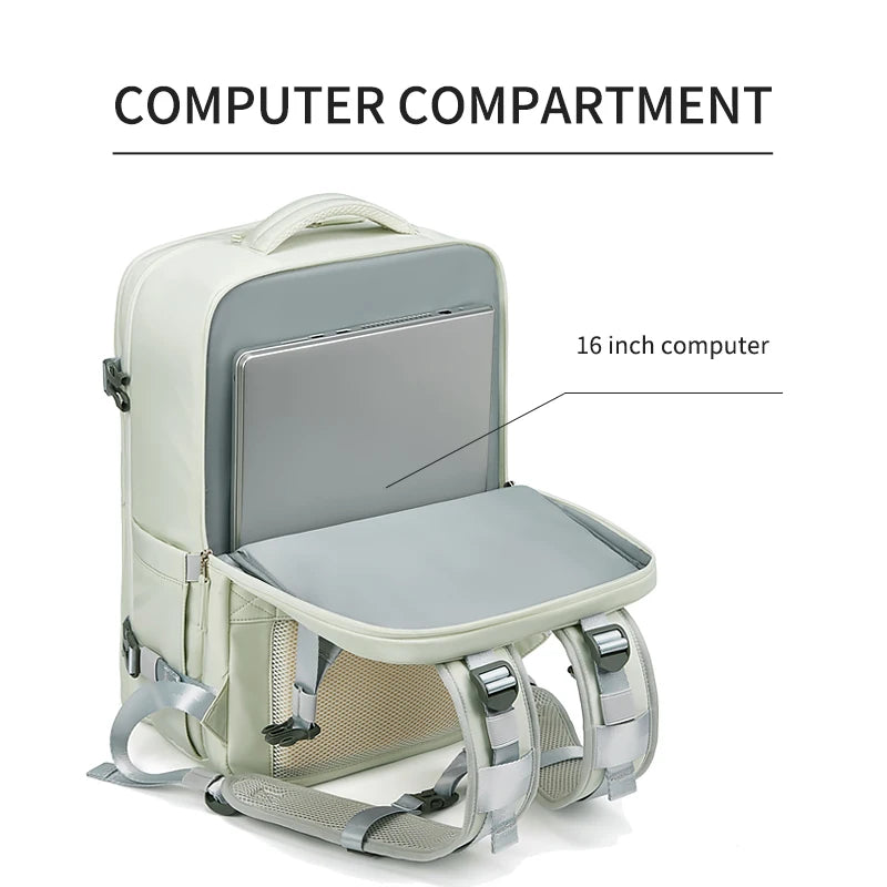 Women's Travel Backpack – 16" Laptop, USB Charging, Waterproof