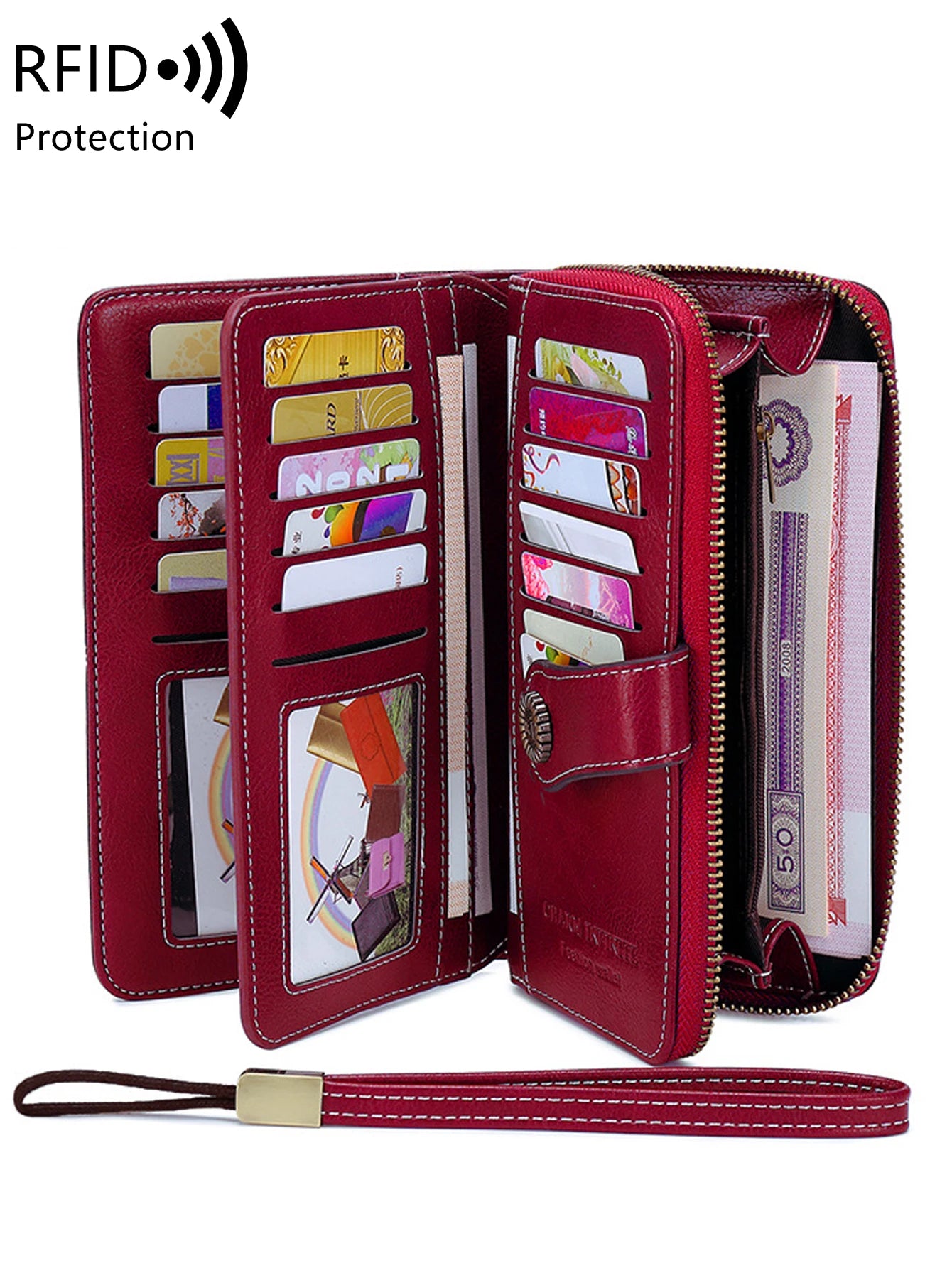 RFID Blocking Women's Trifold Long Wallet – Large Capacity Retro Leather Clutch