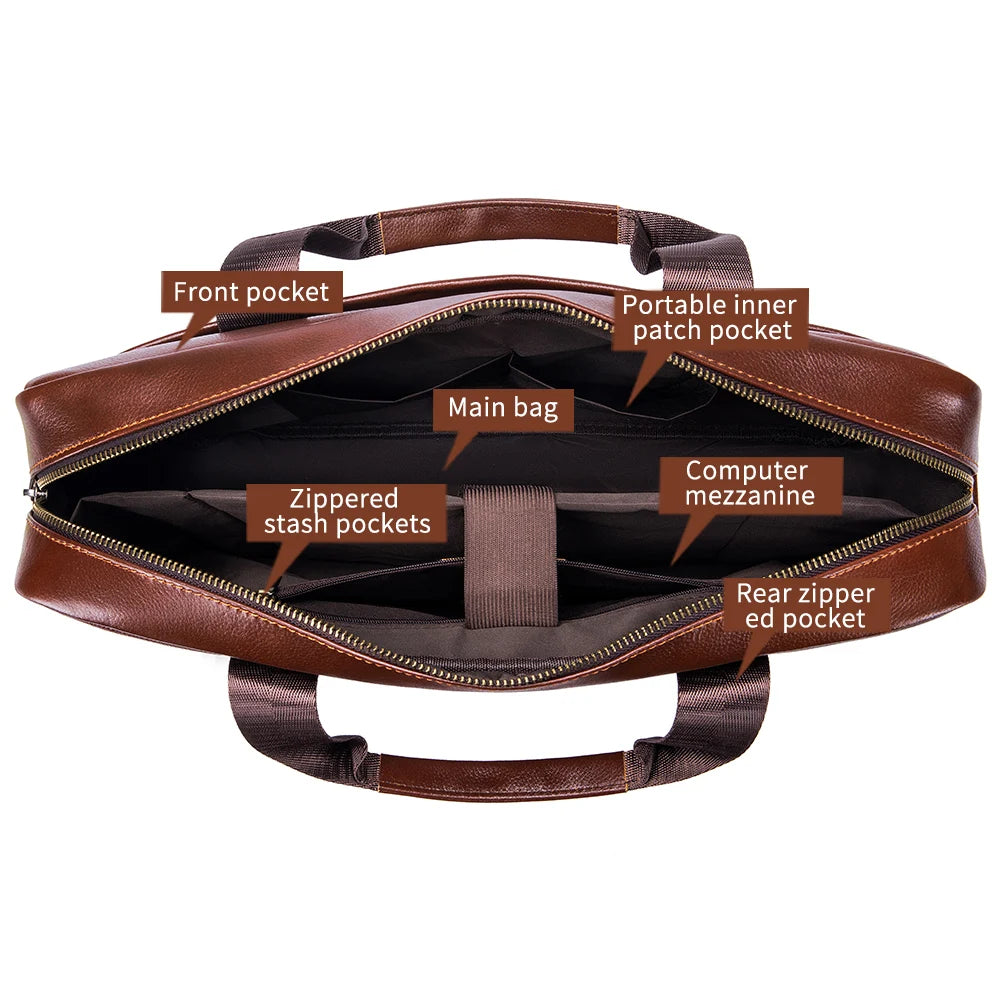 15-Inch Genuine Leather Men's Laptop Briefcase Bag